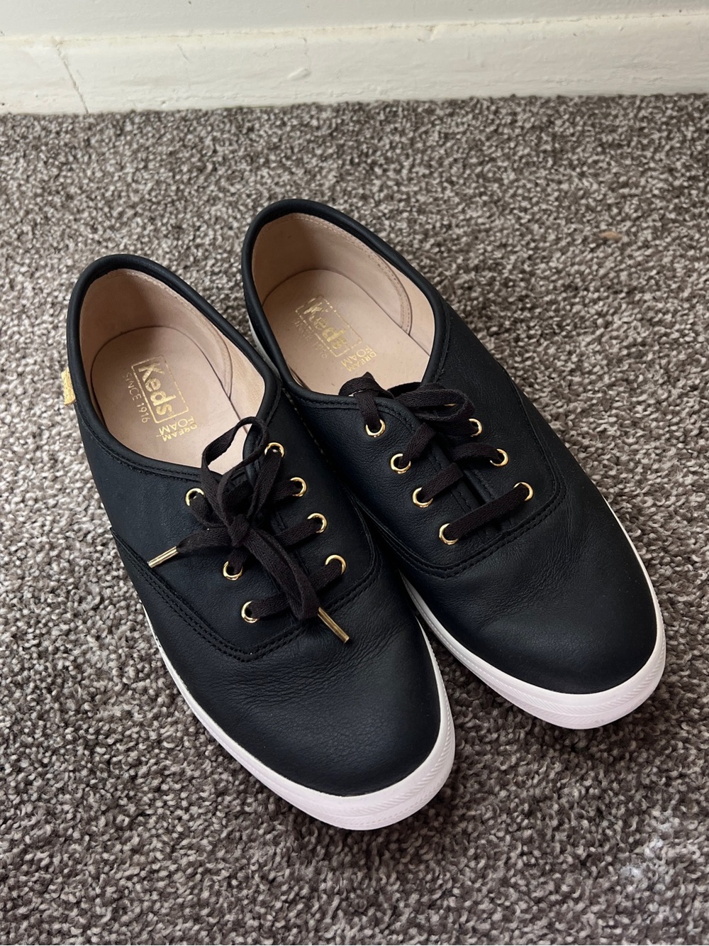 Keds Black Leather Champion Shoes Size 8